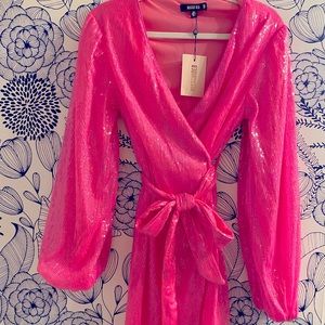 Small Missguided Pink Sequined Wrap Dress NWT